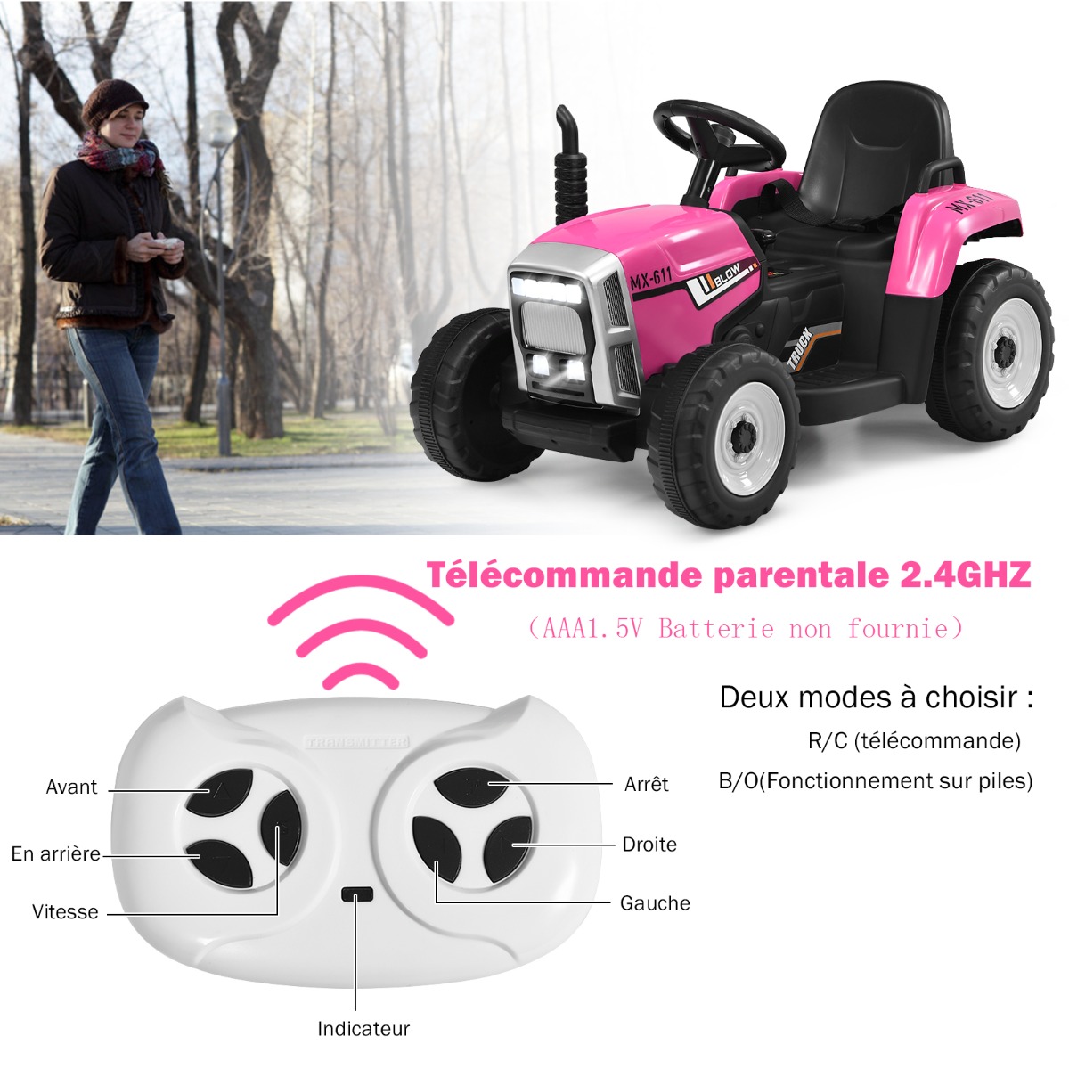 12V vaikų traktorius su rožine priekaba - Image 3