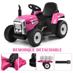 12V laste traktor roosa haagisega