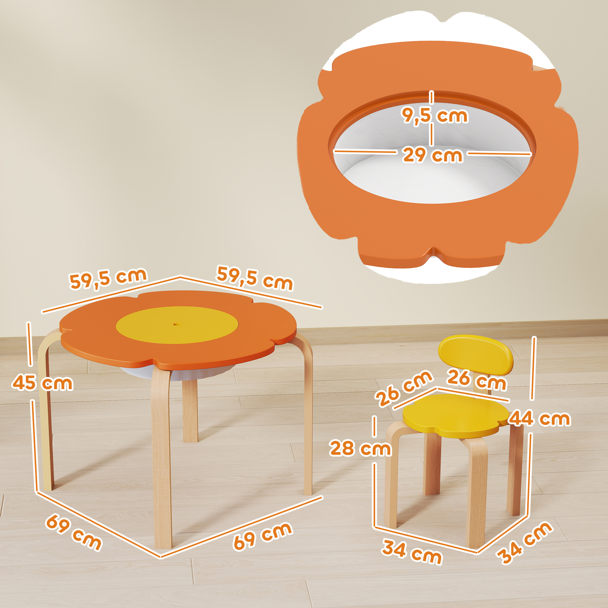 5-osainen lasten pöytä- ja tuolisetti säilytyslaukulla, kukkamuotoinen, monivärinen, puinen - Image 3
