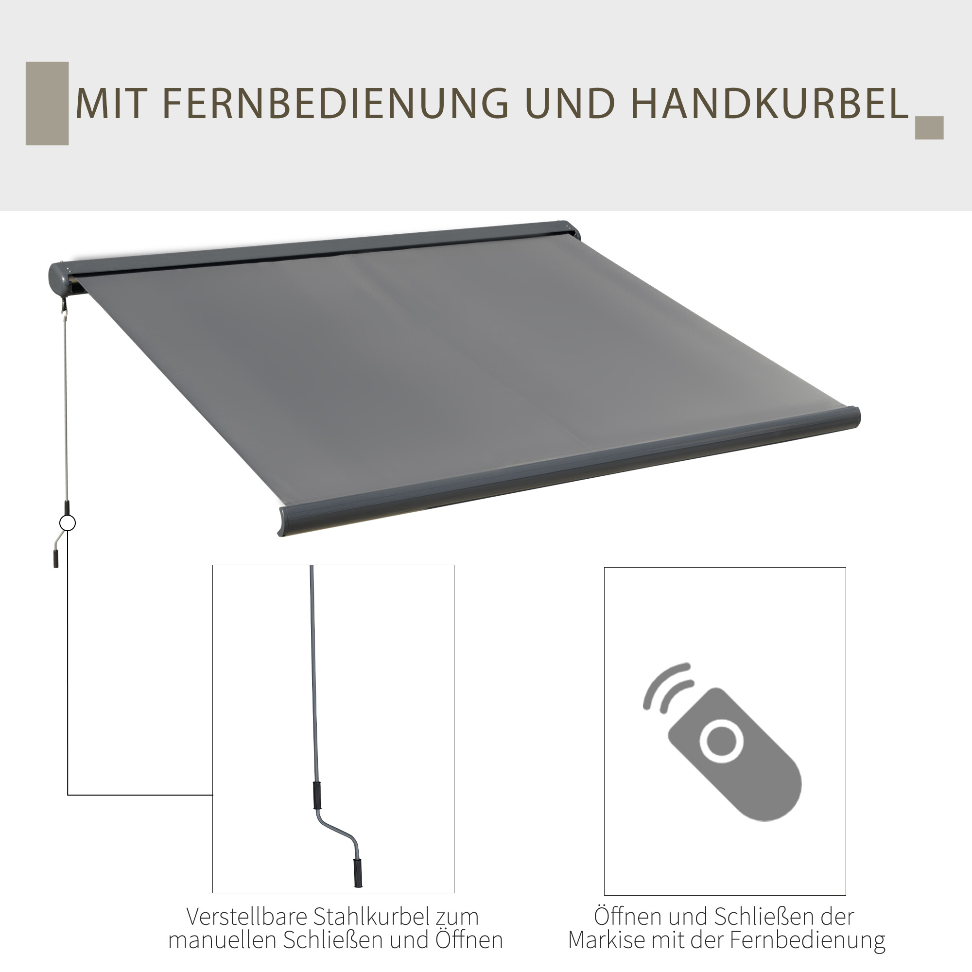 Elektrinė markizė su nuotolinio valdymo pultu, tamsiai pilka, 300 x 250 cm - Image 4