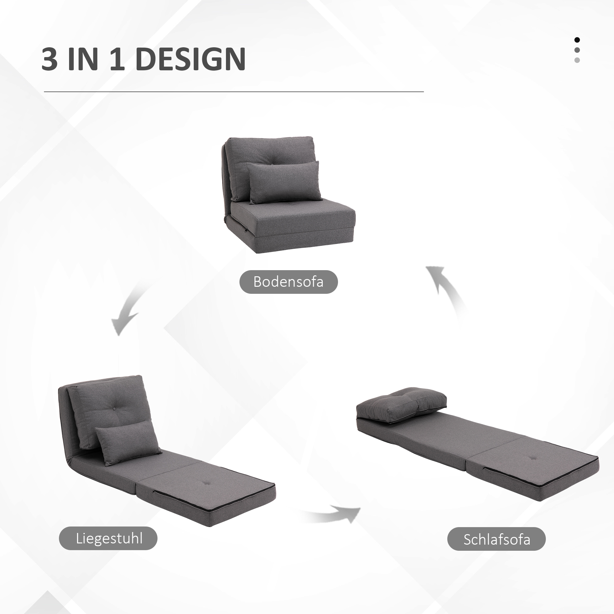 Saliekama grīdas sofa-gulta, tumši pelēka, 60 x 80 x 56 cm - Image 5