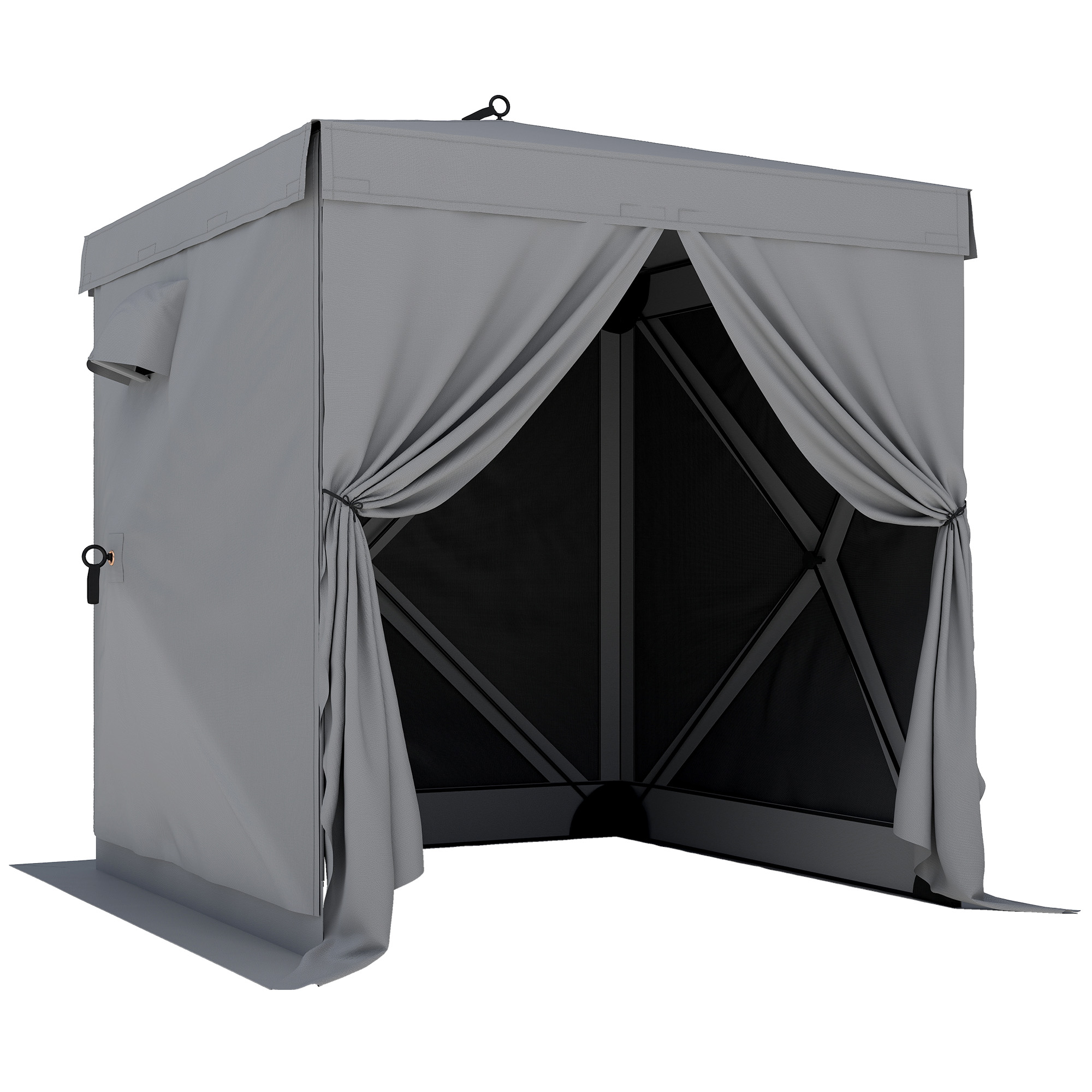 Pop-up pavėsinė 1,85 x 1,85 m, tamsiai pilka, su 4 tinklelinėmis šoninėmis sienelėmis, krepšiu