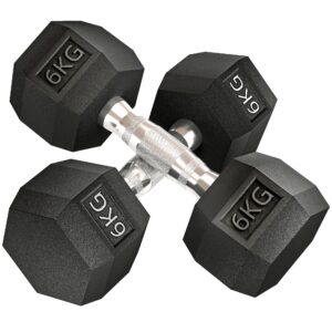Kuusnurksed hantlid, 2 tk, 2 x 6 kg, must, metall ja kumm