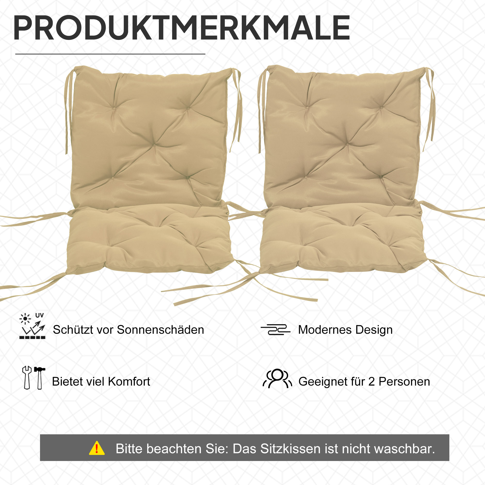 2 vnt. sėdynės pagalvėlių rinkinys, 98 x 50 cm, khaki, poliesteris, 8 cm - Image 5