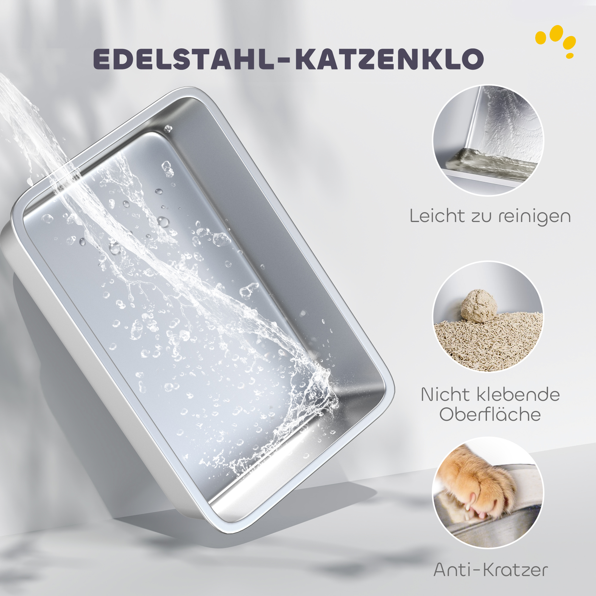 Kačių kraikas dėžė iš nerūdijančio plieno, XL vidus, su kastuvėliu, šviesiai pilka - Image 4