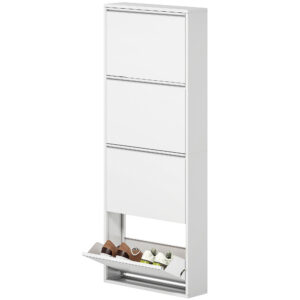 Sile metallist kingakapp, valge, 4 kallutatavat sahtlit, 55 x 15 x 139,5 cm