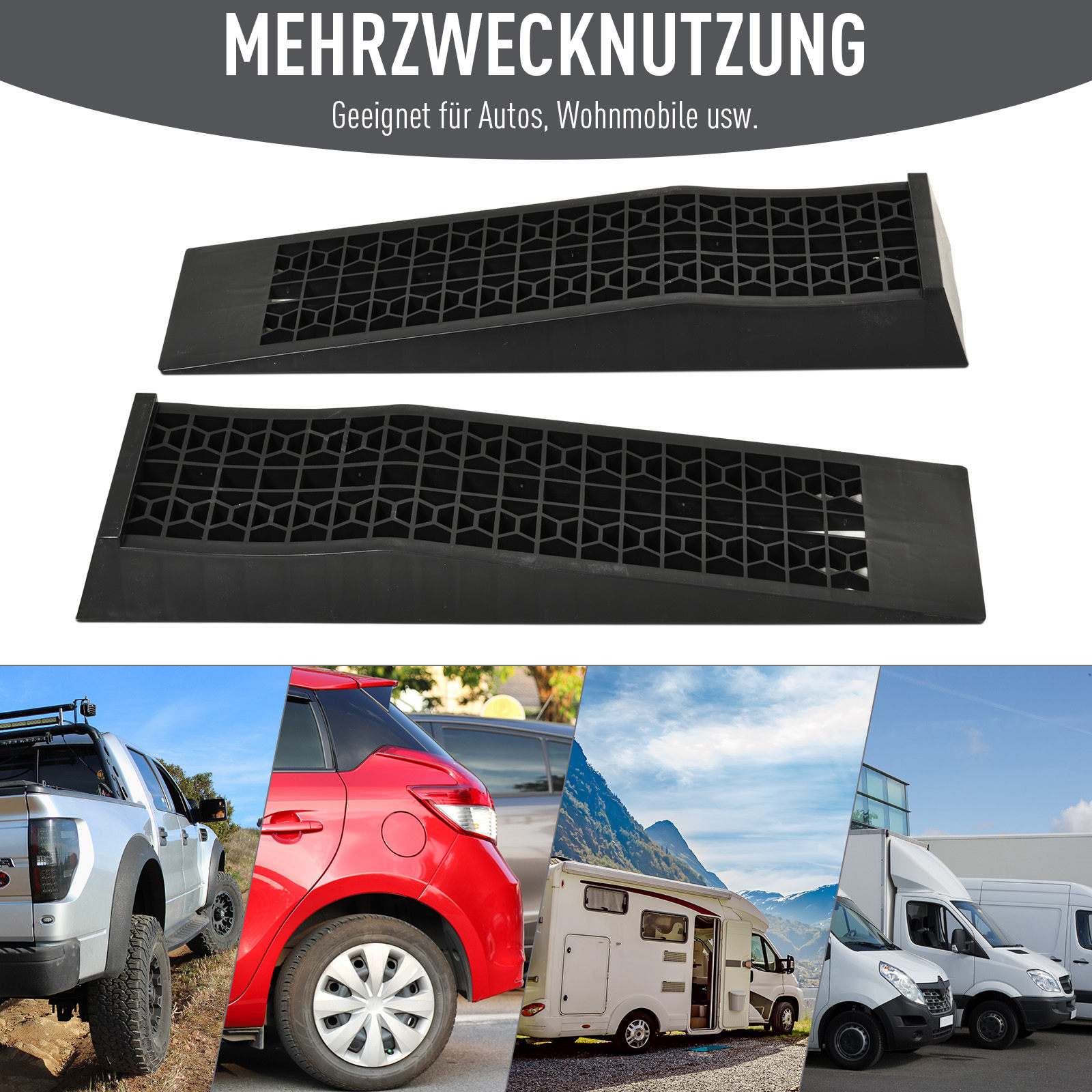 2 daļu uzbraukšanas rampu komplekts, melns, plastmasa, 3000 kg - Image 4