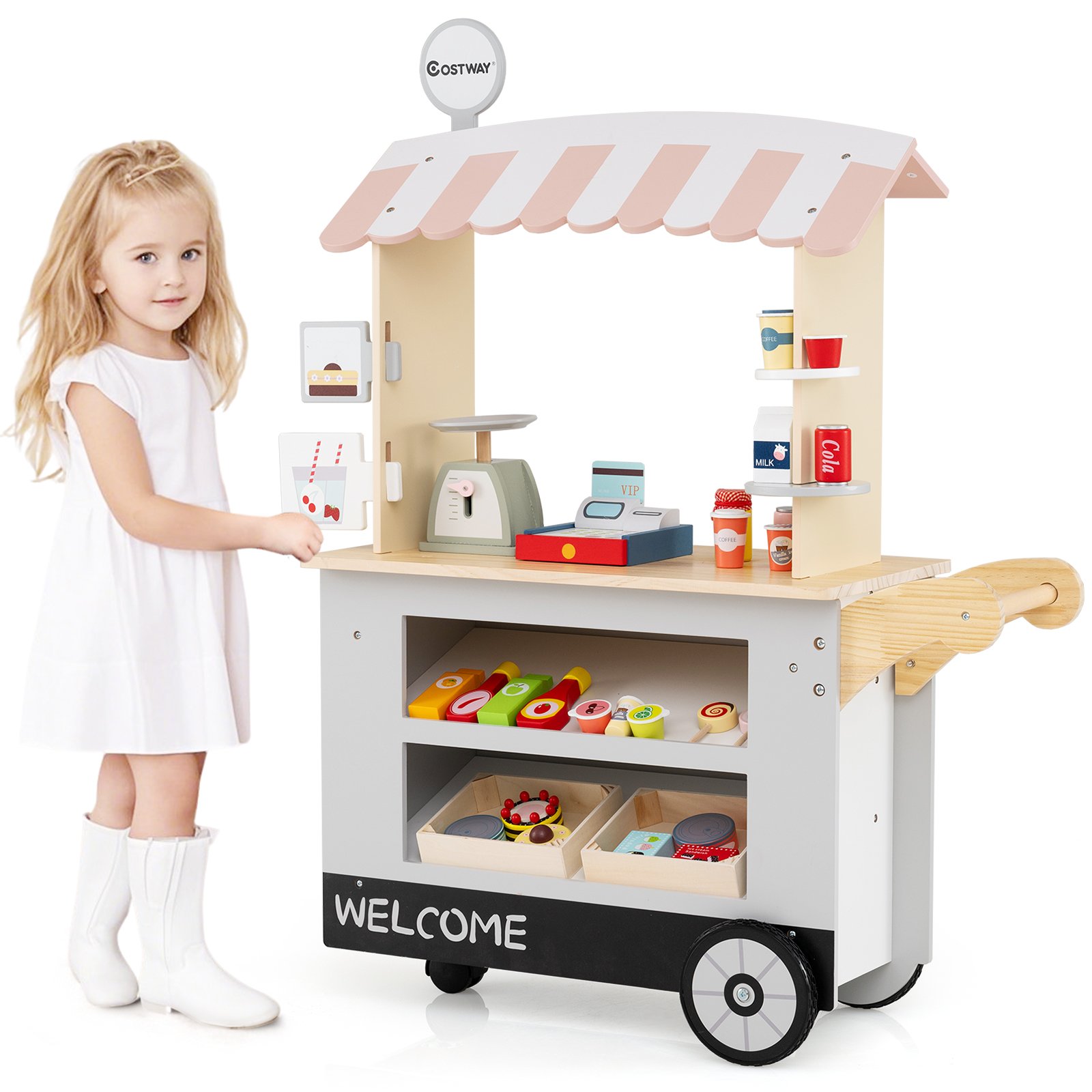 Mängukäru komplekt POS-masina ja kaaluga, hall