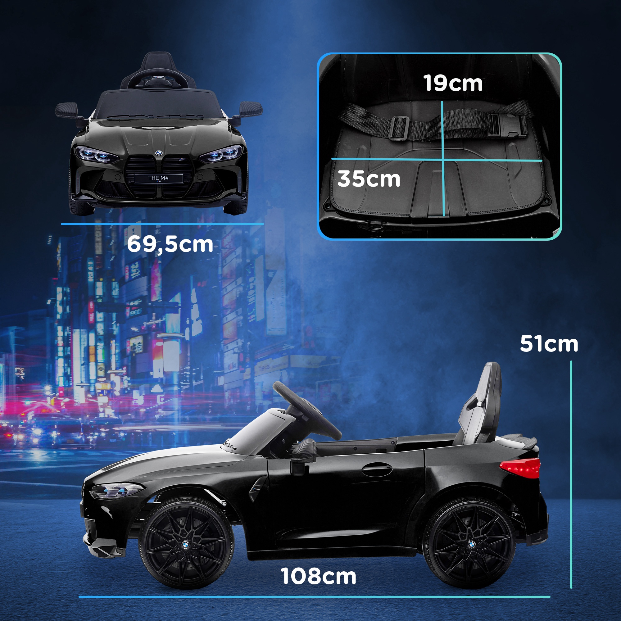 BMW M4 elektrinis vaikiškas automobilis, juodas, 108 x 69,5 x 51 cm - Image 3
