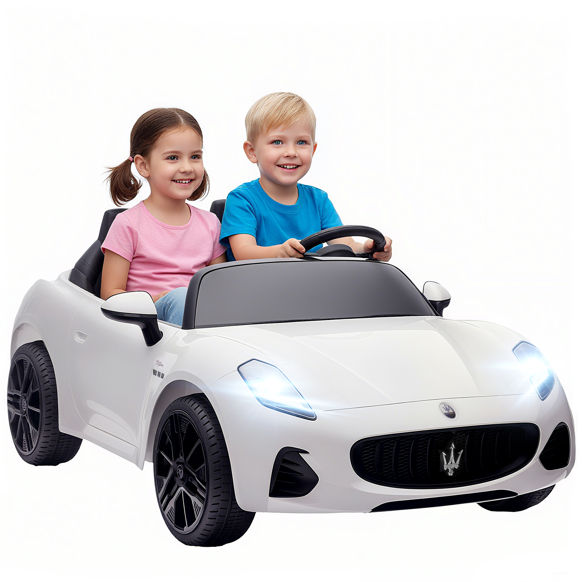 Maserati elektrinis vaikiškas automobilis, 2 vietų, 12V, baltas, 120 x 72 x 50 cm