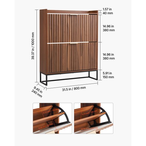 Kenkäkaappi VEVOR KLSC04, 2 kallistettavaa laatikkoa, pähkinänruskea, 80 x 24 x 100 cm - Image 7