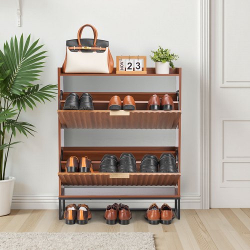 Kenkäkaappi VEVOR KLSC04, 2 kallistettavaa laatikkoa, pähkinänruskea, 80 x 24 x 100 cm - Image 8