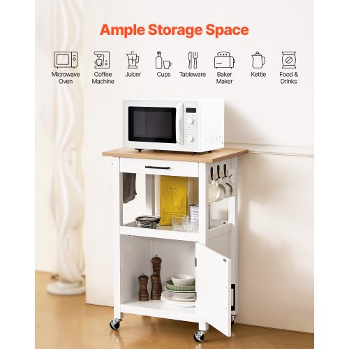 Keittiösaareke pyörillä, kaappi ja laatikolla, VEVOR YS252252ss, valkoinen, 45 x 59 cm - Image 2