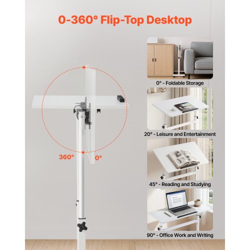 VEVOR säädettävä korkeudellinen siirrettävä seisomapöytä, valkoinen, 810 x 410 mm - Image 4