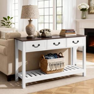 VEVOR konsolinis staliukas XGZ0701W, 120 x 30 x 80 cm, baltas + rudas