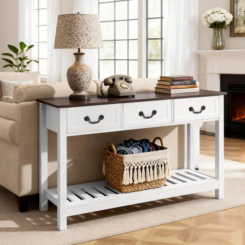 VEVOR konsolinis staliukas XGZ0701W, 120 x 30 x 80 cm, baltas + rudas