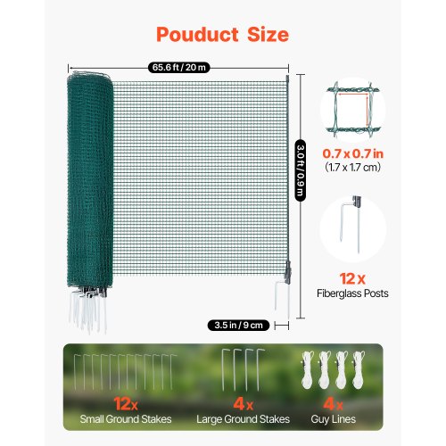 VEVOR tilapäinen muoviverkkoaita tolppien kanssa, vihreä, 0,9 x 20 m - Image 2