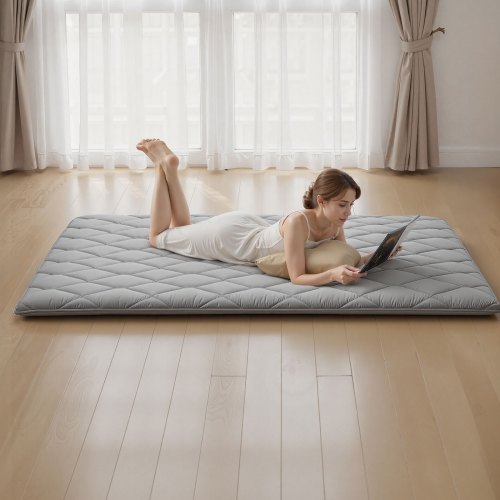 VEVOR japāņu tatami matracis, queen izmērs, salokāms, pelēks, 2032 x 1524 x 63,5 mm - Image 8