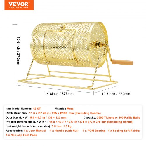 VEVOR lošimo būgnas 12-ST, metalinis, 295 x Ø190 mm - Image 7