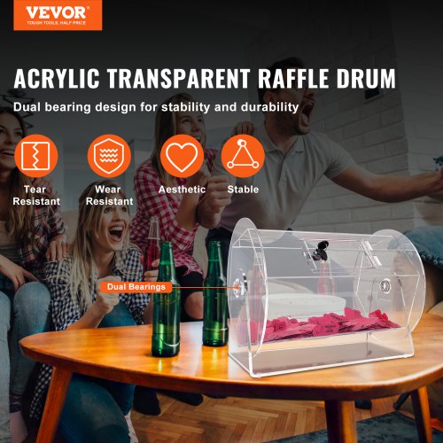 VEVOR akryylinen arvontarumpu, 5000 lipulle tai 200 arvontapallolle, läpinäkyvä - Image 2