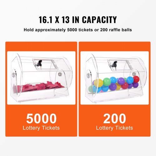 VEVOR akryylinen arvontarumpu, 5000 lipulle tai 200 arvontapallolle, läpinäkyvä - Image 3