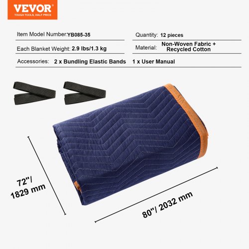 VEVOR pārvākšanās segas, 203,2 x 182,9 cm, zilas/oranžas, 12 gab. - Image 7
