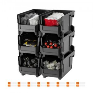 VEVOR plastist virnastatavad hoiukastid, 37,7 x 21,5 x 18 cm, must, 6 tk