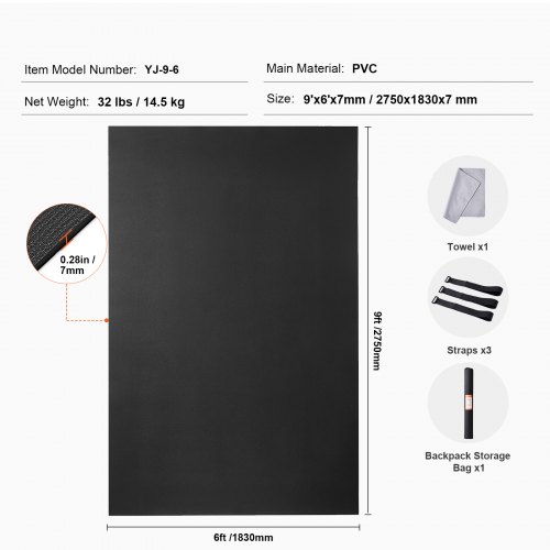 VEVOR vingrošanas paklājs, neslīdošs, 275 x 183 cm, PVC, ar somu un pārnēsāšanas siksnu - Image 7
