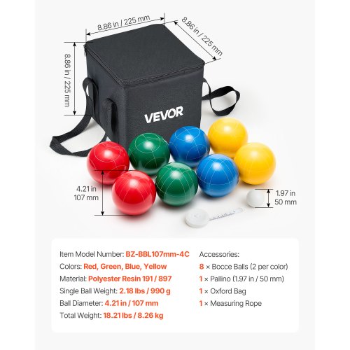 Bocce bumbiņu komplekts VEVOR, 107 mm, 8 sveķu bumbiņas, sarkana/zaļa/zila/dzeltena - Image 7