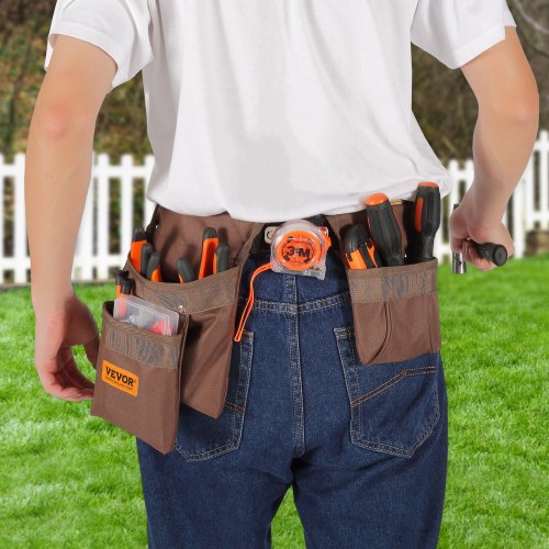 VEVOR įrankių diržas, 13 kišenių, rudas - Image 8