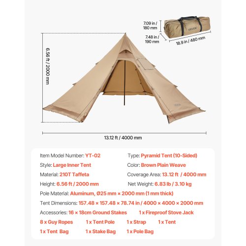 VEVOR hot tent 4 inimesele, pruun, M suurus, YT-02 - Image 7