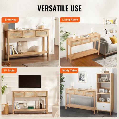 VEVOR rotanga konsoles galds ar 3 atvilktnēm, dabīgs - Image 6