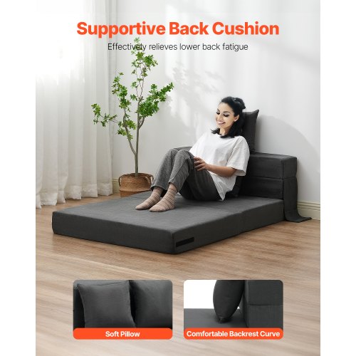 VEVOR sulankstoma sofa-lova, tamsiai pilka, 195 x 100,5 x 15 cm - Image 4