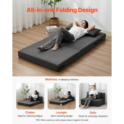 VEVOR sulankstoma sofa-lova, tamsiai pilka, 195 x 100,5 x 15 cm - Image 5