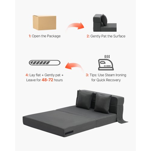 VEVOR sulankstoma sofa-lova, tamsiai pilka, 195 x 100,5 x 15 cm - Image 6