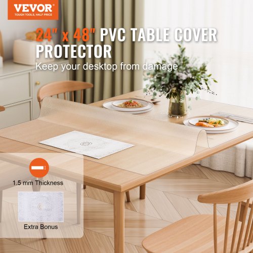 VEVOR PVC galda aizsargs, 609,6 x 1219 mm, 1,5 mm, caurspīdīgs - Image 2