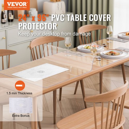 VEVOR PVC-pöydänsuoja, 609.6 x 2438.4 mm, 1.5 mm, läpinäkyvä - Image 2