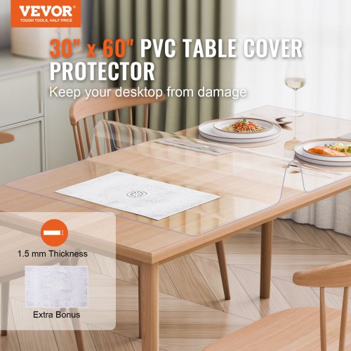 VEVOR PVC-pöydänsuojus, 762 x 1524 mm, 1,5 mm, läpinäkyvä - Image 2
