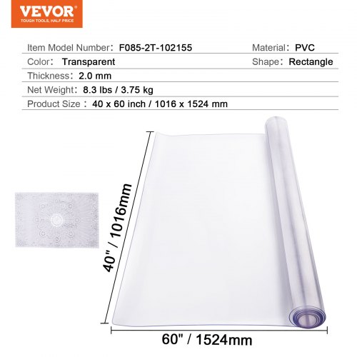 VEVOR PVC laua kaitse, 101,6 x 152,4 cm, 2,0 mm, läbipaistev - Image 7