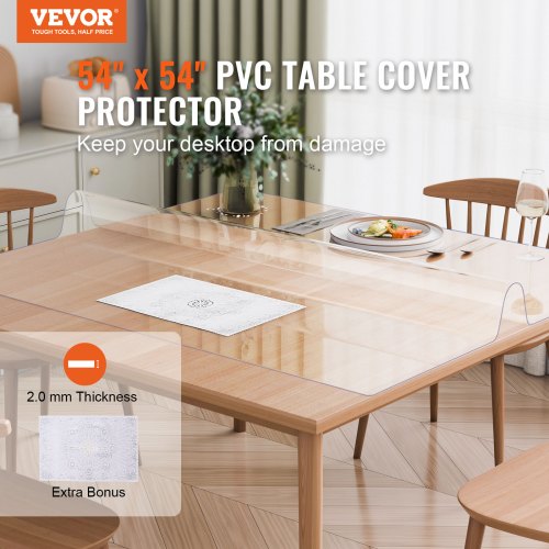 VEVOR PVC lauakaitse, 1372 x 1372 mm, 2,0 mm, läbipaistev - Image 2