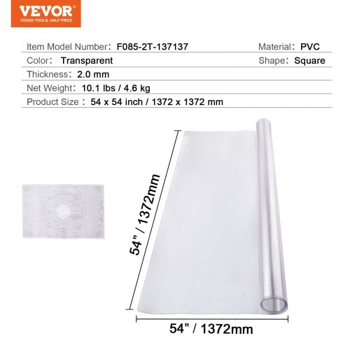 VEVOR PVC lauakaitse, 1372 x 1372 mm, 2,0 mm, läbipaistev - Image 7