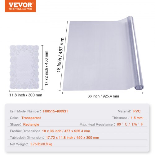 VEVOR skaidri stalo apsauga, 457 x 925,4 mm, 1,5 mm, PVC - Image 7