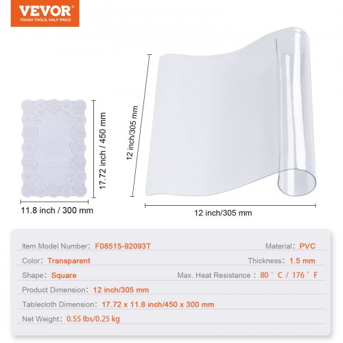 VEVOR skaidrus PVC stalo apsaugas, 305 x 305 mm, 1,5 mm - Image 7