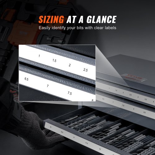 VEVOR grąžtų laikymo spintelė ET3-F, 3 stalčių, 1–13 mm, pilka su oranžine tekstūra - Image 4