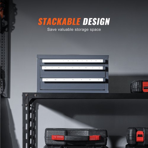 VEVOR grąžtų laikymo spintelė ET3-F, 3 stalčių, 1–13 mm, pilka su oranžine tekstūra - Image 6