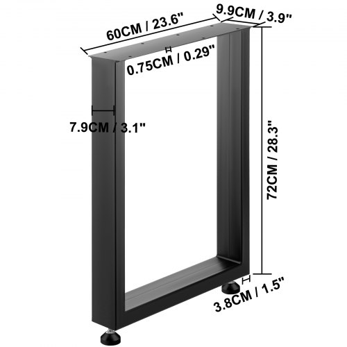 VEVOR mustad metallist lauajalad, 2 tk, terasest, 720 x 600 mm - Image 8