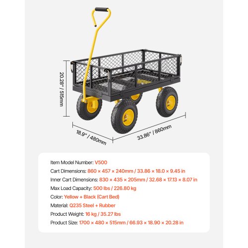 Vevor metallist aiakäru V500, kollane, must, kuni 226,8 kg - Image 7