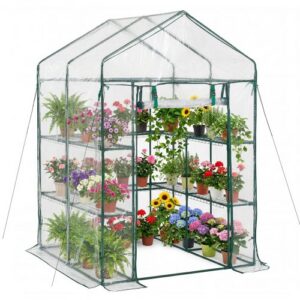 VEVOR jalutuskasvuhoone, 137 x 137 x 196 cm, roheline, PVC kate, 2 tasapinda, 10 riiulit
