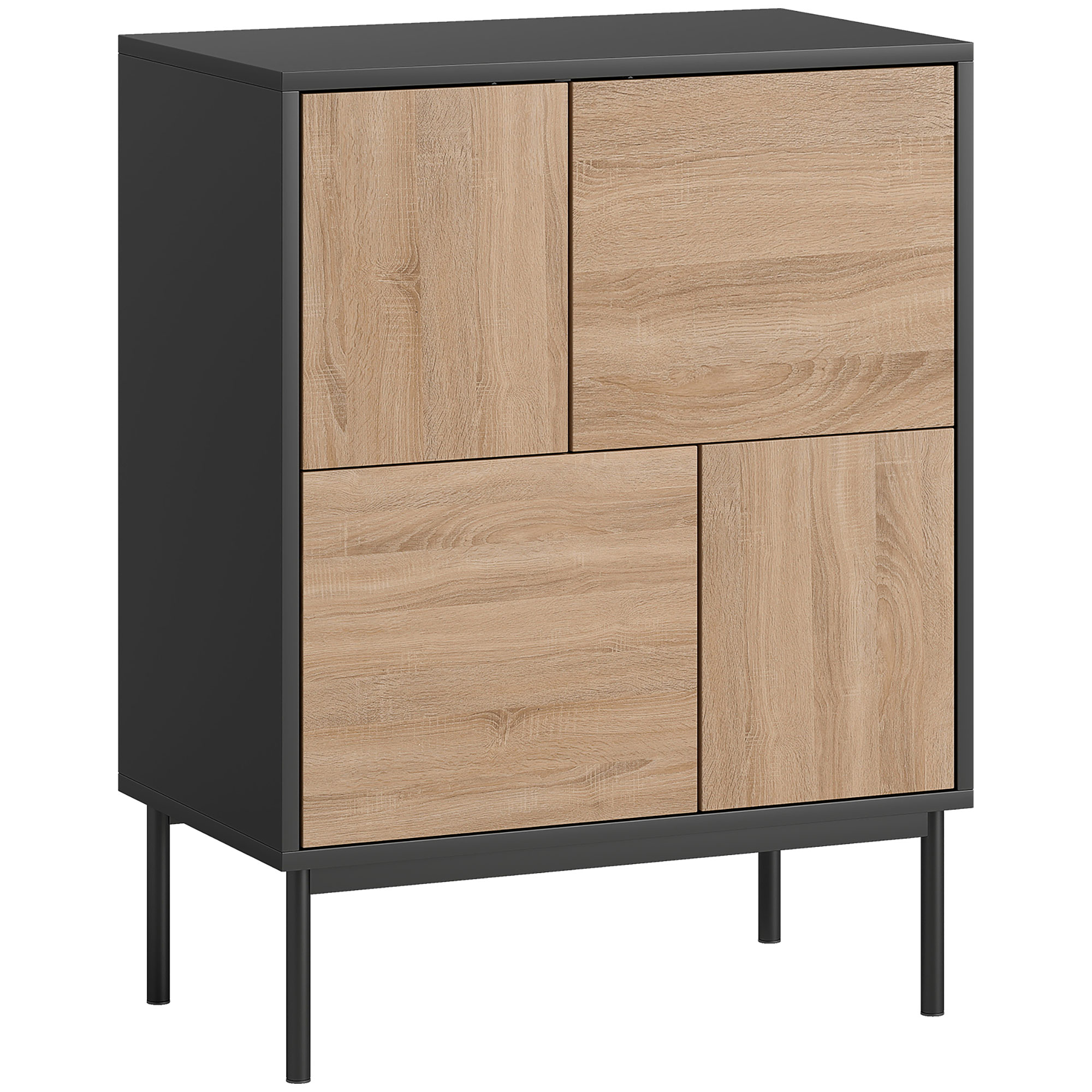 Sideboard-kapp push-to-open ustega, MDF, must + naturaalne puit, 60 x 35 x 78 cm
