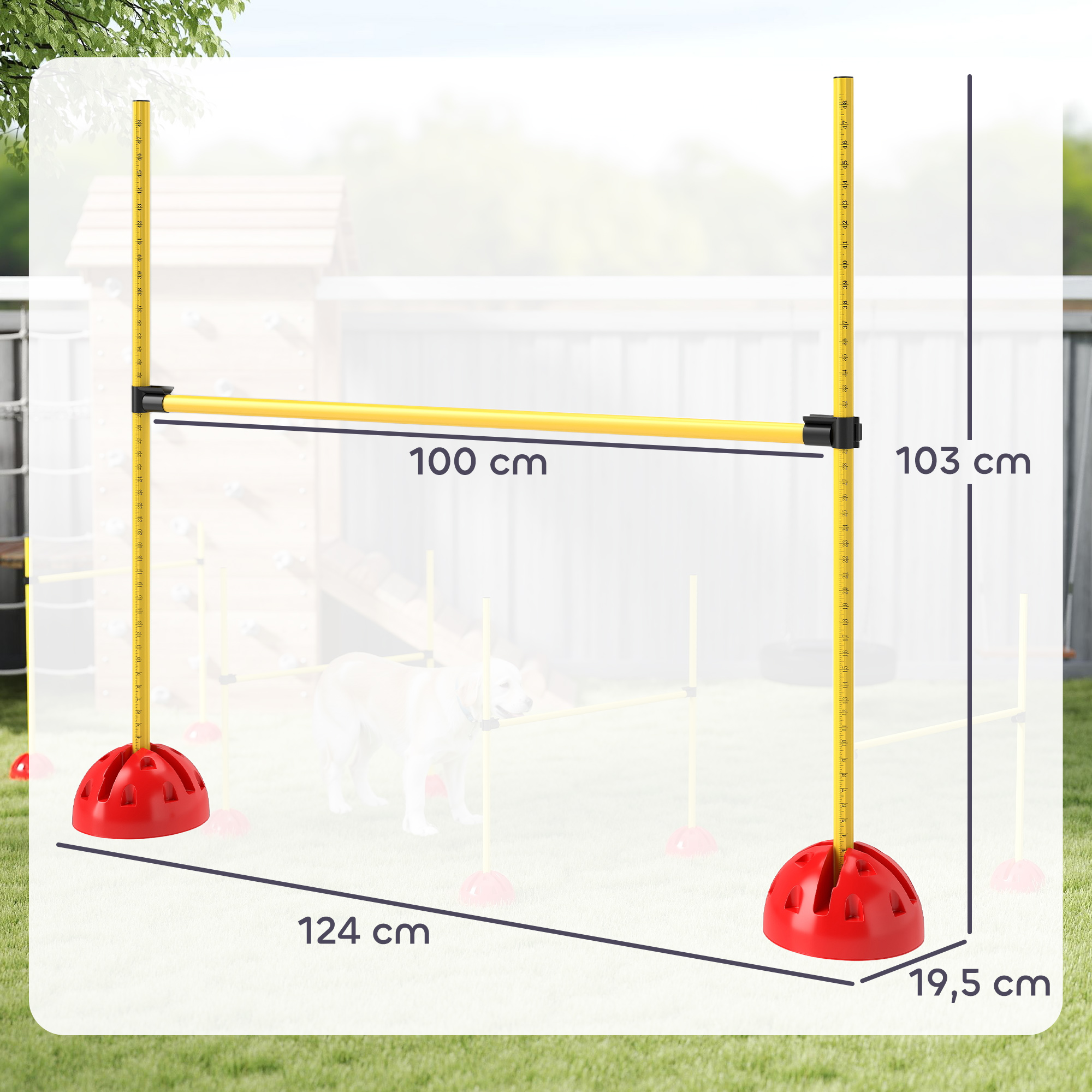 4 dalių šunų agility kliūčių rinkinys su 4 reguliuojamomis kliūtimis ir nešiojamu krepšiu, geltonas - Image 3